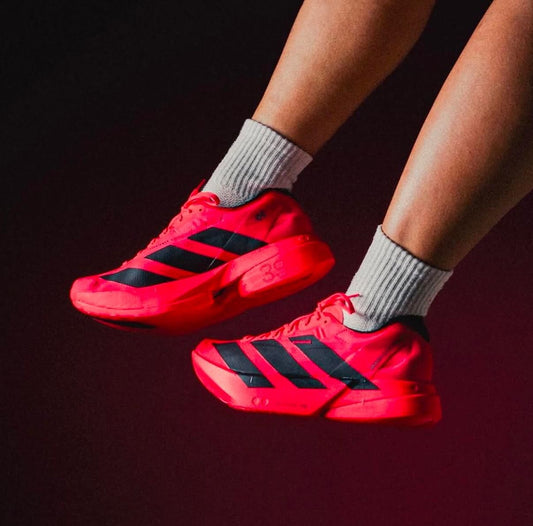 Adidas Adizero Adios Pro 4 shoes in Lucid Red and Black  
Adidas Adizero Adios Pro 4 running shoes